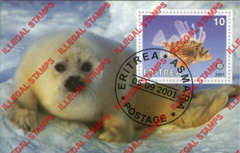 Eritrea 2001 Fish Seal Counterfeit Illegal Stamp Souvenir Sheet of 1