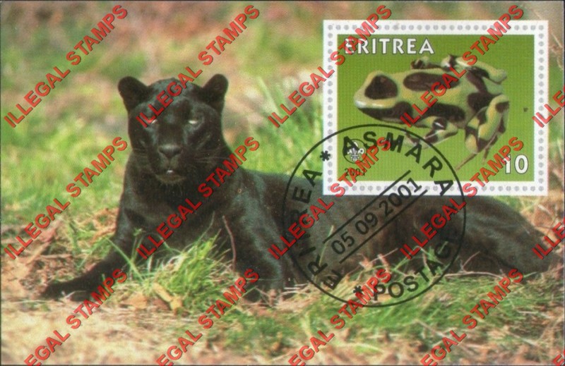 Eritrea 2001 Frog Black Panther Counterfeit Illegal Stamp Souvenir Sheet of 1