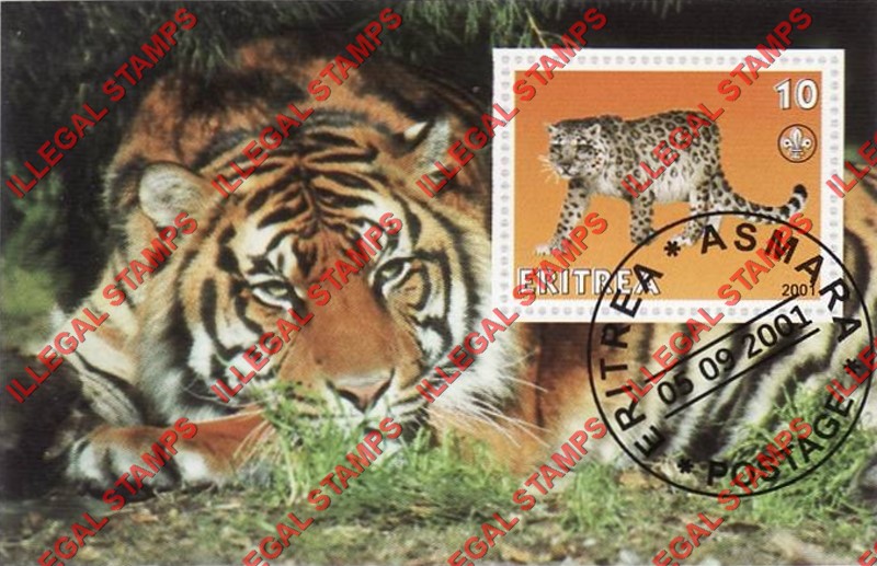 Eritrea 2001 Leopard Tiger Counterfeit Illegal Stamp Souvenir Sheet of 1