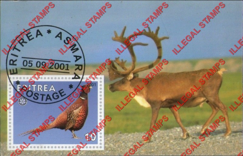 Eritrea 2001 Pheasant Stag Deer Counterfeit Illegal Stamp Souvenir Sheet of 1