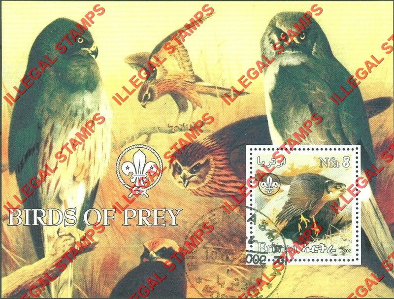 Eritrea 2002 Birds of Prey Counterfeit Illegal Stamp Souvenir Sheet of 1