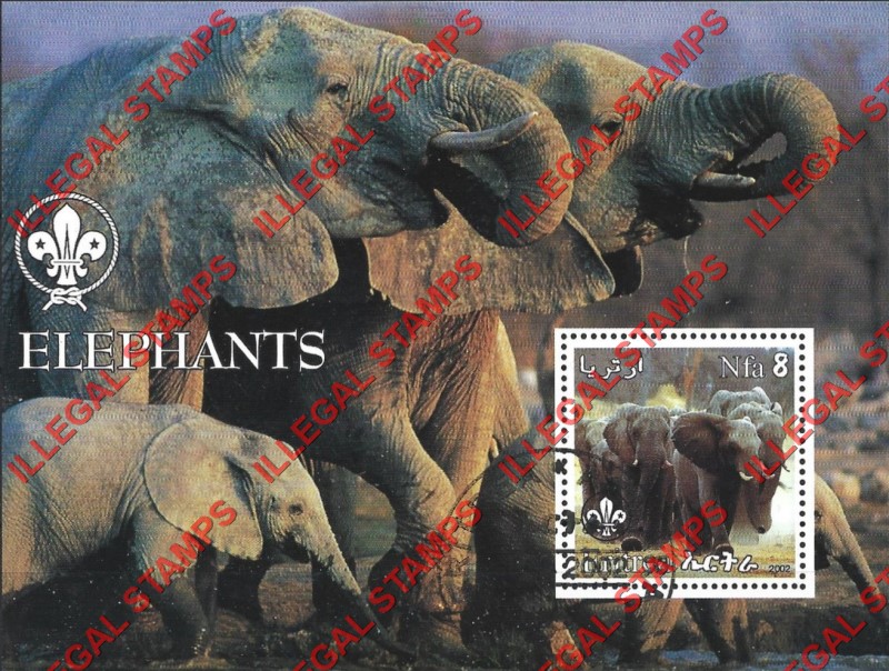 Eritrea 2002 Elephants Counterfeit Illegal Stamp Souvenir Sheet of 1