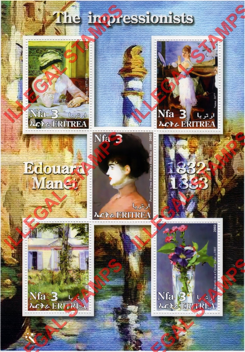 Eritrea 2002 Impressionists Paintings Edouard Manet Counterfeit Illegal Stamp Souvenir Sheet of 5