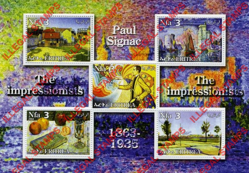 Eritrea 2002 Impressionists Paintings Paul Signac Counterfeit Illegal Stamp Souvenir Sheet of 5
