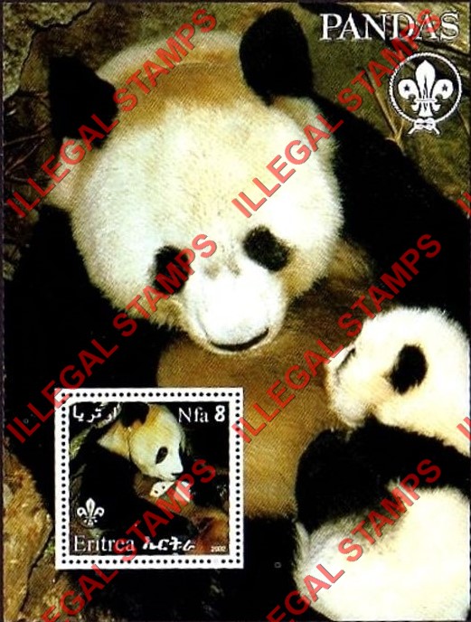 Eritrea 2002 Pandas Counterfeit Illegal Stamp Souvenir Sheet of 1