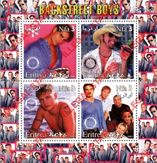 Eritrea 2003 Backstreet Boys Rock Band Counterfeit Illegal Stamp Souvenir Sheet of 4