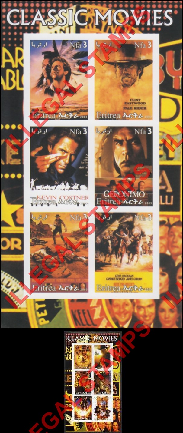 Eritrea 2003 Classic Movies Counterfeit Illegal Stamp Souvenir Sheets of 6