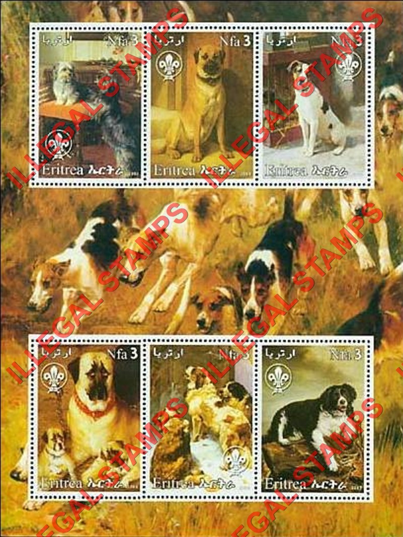 Eritrea 2003 Dogs Counterfeit Illegal Stamp Souvenir Sheet of 6