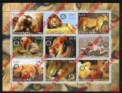 Eritrea 2003 Lions Counterfeit Illegal Stamp Souvenir Sheet of 9