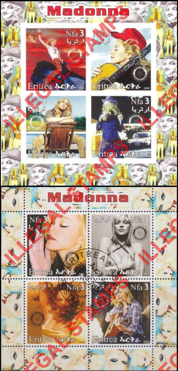 Eritrea 2003 Madonna Counterfeit Illegal Stamp Souvenir Sheets of 4