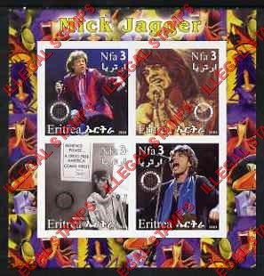 Eritrea 2003 Mick Jagger Rolling Stones Counterfeit Illegal Stamp Souvenir Sheet of 4
