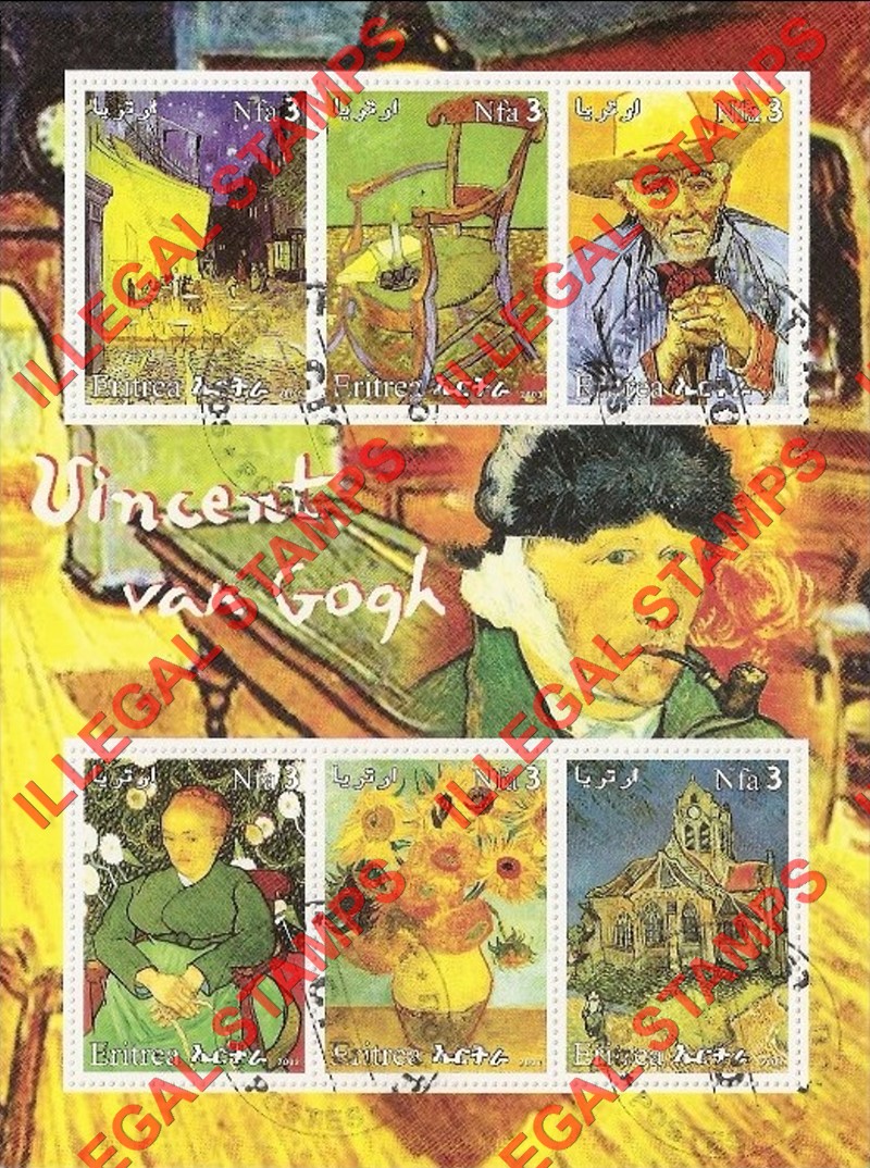 Eritrea 2003 Paintings by Vincent van Gogh Counterfeit Illegal Stamp Souvenir Sheet of 6
