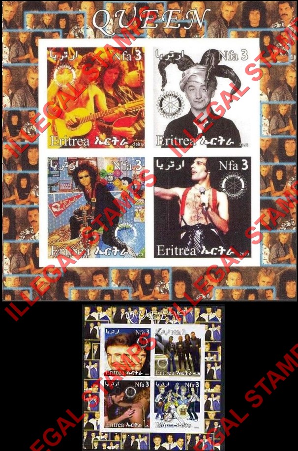 Eritrea 2003 Queen Rock Band Counterfeit Illegal Stamp Souvenir Sheets of 4