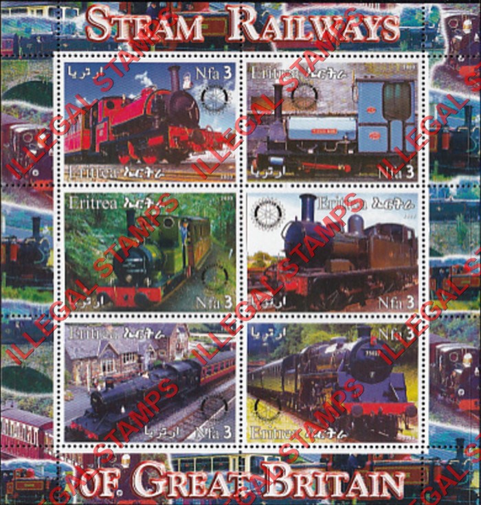 Eritrea 2003 Steam Railways of Great Britain Counterfeit Illegal Stamp Souvenir Sheet of 6