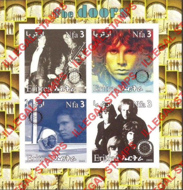 Eritrea 2003 The Doors Rock Band Counterfeit Illegal Stamp Souvenir Sheet of 4
