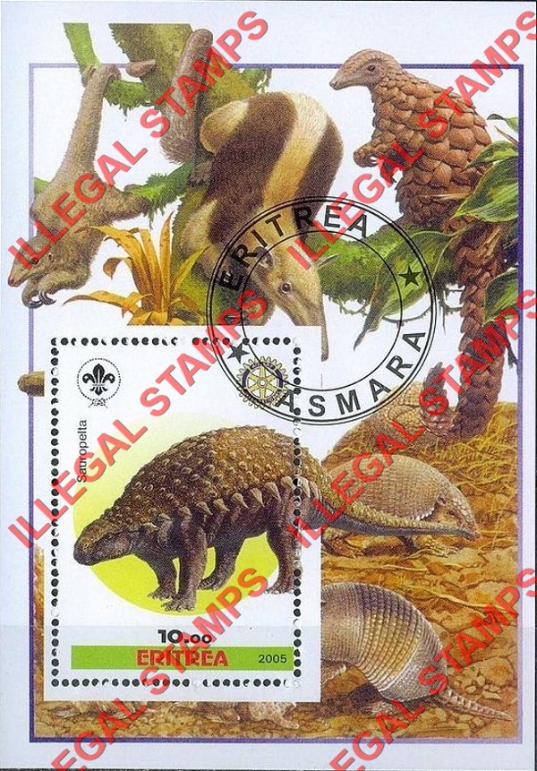 Eritrea 2005 Prehistoric Animals Dinosaurs Counterfeit Illegal Stamp Souvenir Sheet of 1 (Sheet 3)