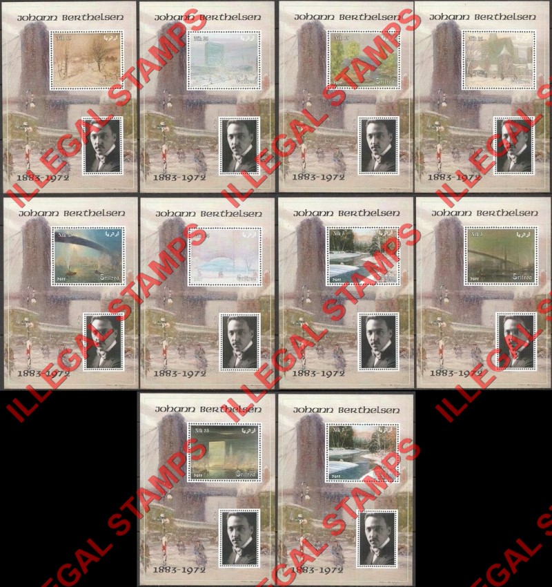 Eritrea 2011 Paintings by Johann Berthelsen Counterfeit Illegal Stamp Souvenir Sheets of 1 Plus Label