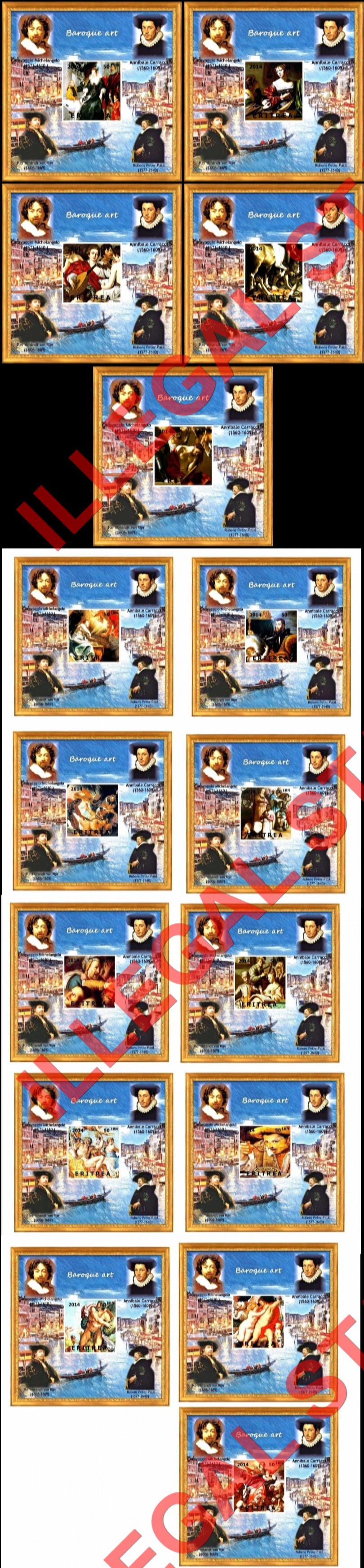 Eritrea 2014 Baroque Art Counterfeit Illegal Stamp Souvenir Sheets of 1