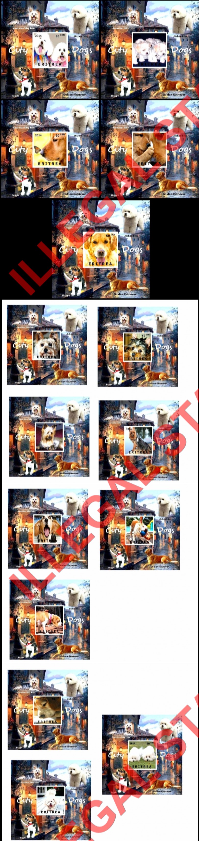 Eritrea 2014 City Dogs Counterfeit Illegal Stamp Souvenir Sheets of 1