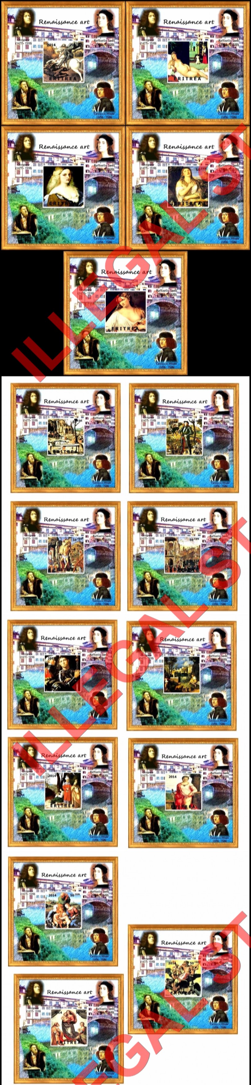 Eritrea 2014 Paintings Renaissance Art Counterfeit Illegal Stamp Souvenir Sheets of 1