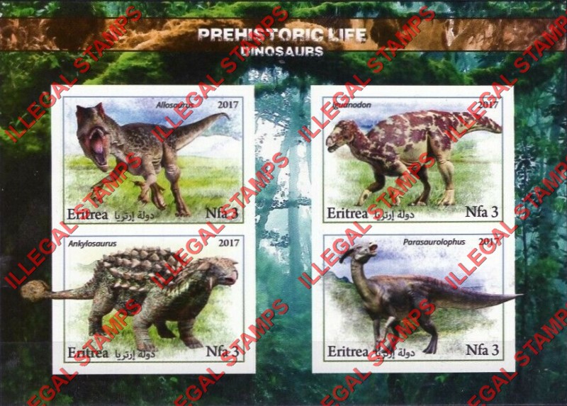 Eritrea 2017 Dinosaurs Prehistoric Life Counterfeit Illegal Stamp Souvenir Sheet of 4 (Sheet 2)