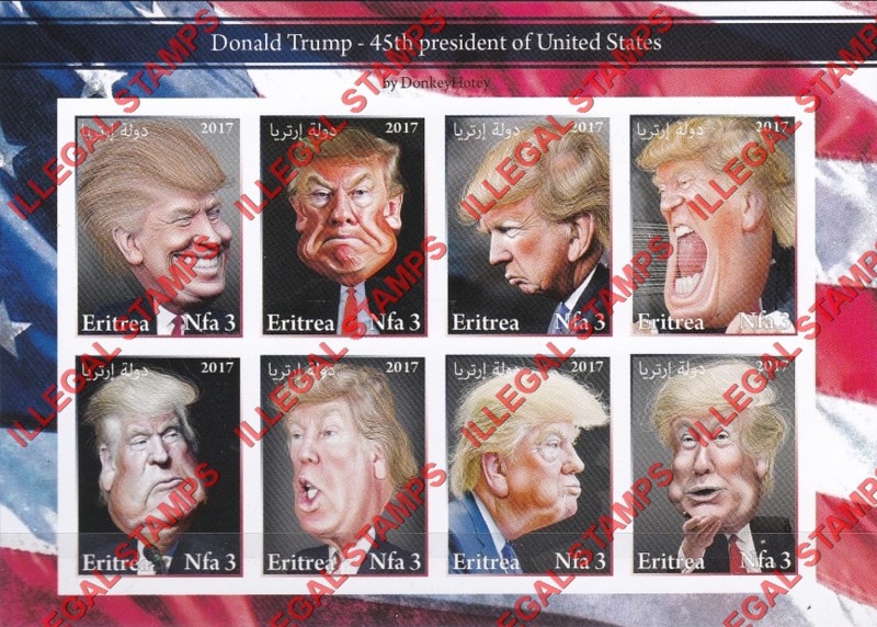 Eritrea 2017 Donald Trump Counterfeit Illegal Stamp Souvenir Sheet of 8