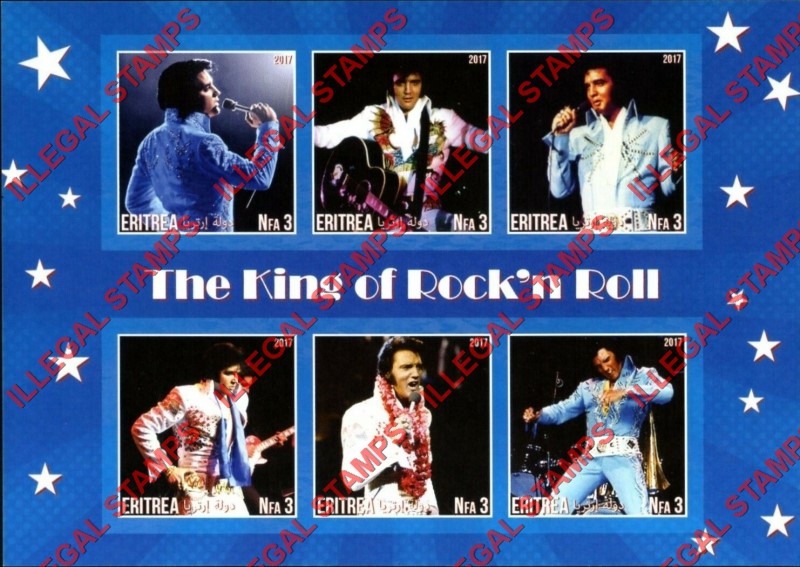 Eritrea 2017 Elvis Presley Counterfeit Illegal Stamp Souvenir Sheet of 6 (Sheet 2)