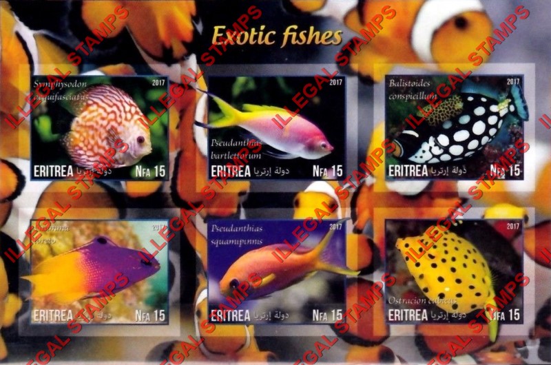 Eritrea 2017 Exotic Fish Counterfeit Illegal Stamp Souvenir Sheet of 6 (Sheet 1)