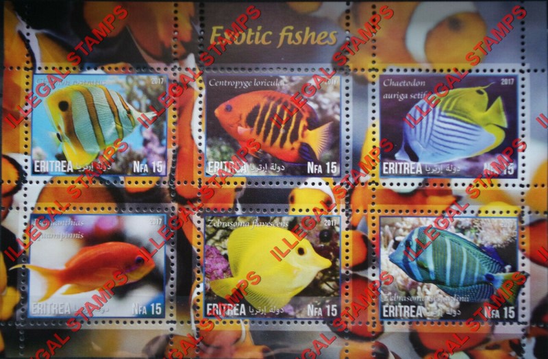 Eritrea 2017 Exotic Fish Counterfeit Illegal Stamp Souvenir Sheet of 6 (Sheet 2)
