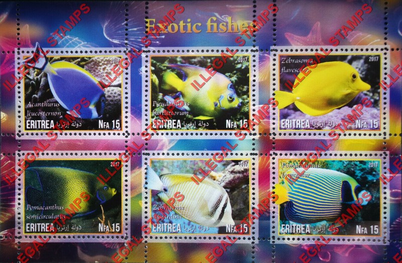 Eritrea 2017 Exotic Fish Counterfeit Illegal Stamp Souvenir Sheet of 6 (Sheet 3)