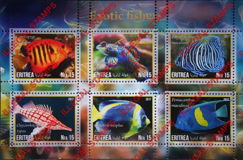Eritrea 2017 Exotic Fish Counterfeit Illegal Stamp Souvenir Sheet of 6 (Sheet 4)