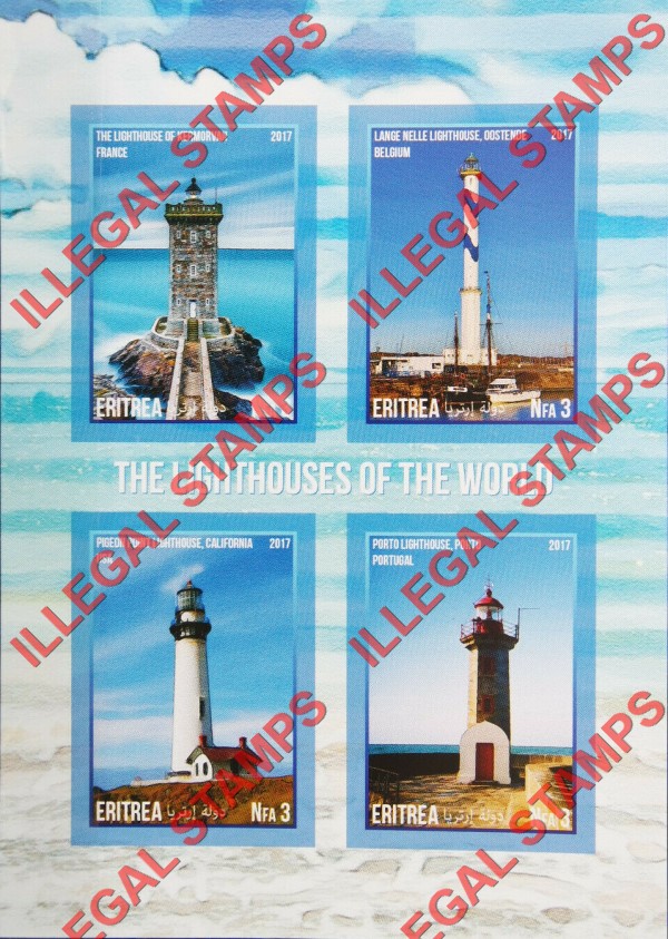 Eritrea 2017 Lighthouses Counterfeit Illegal Stamp Souvenir Sheet of 4 (Sheet 2)