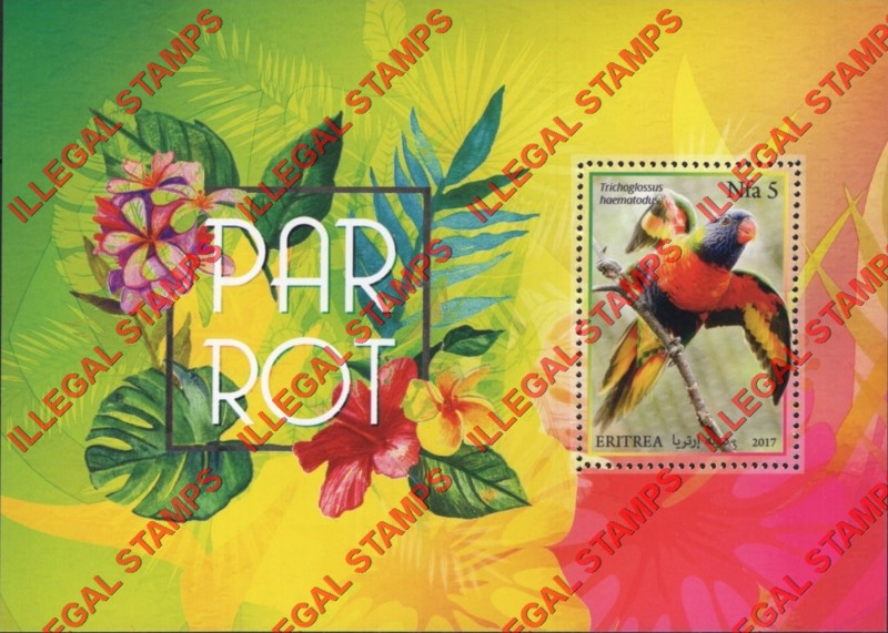 Eritrea 2017 Parrots Counterfeit Illegal Stamp Souvenir Sheet of 1 (Sheet 1)