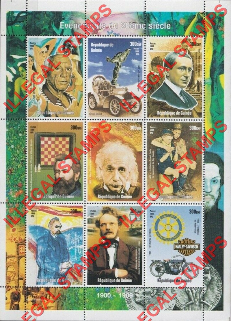 Guinea Republic 1998 Events of the 20th Century 1900-1909 Illegal Stamp Souvenir Sheet of 9