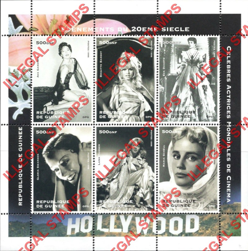Guinea Republic 1998 Events of the 20th Century Hollywood Actresses Illegal Stamp Souvenir Sheet of 6