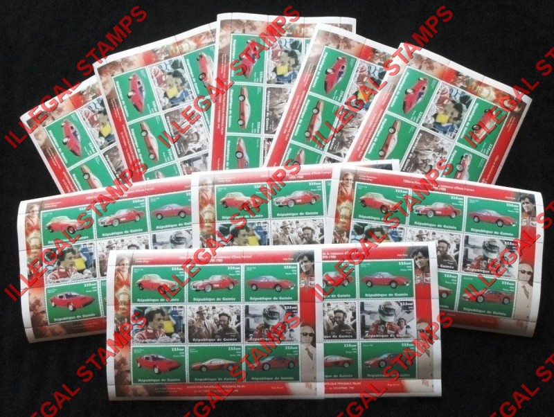 Guinea Republic 1998 Ferrari Illegal Stamp Souvenir Sheet of 9 Without Logo's Huge Sale Lot