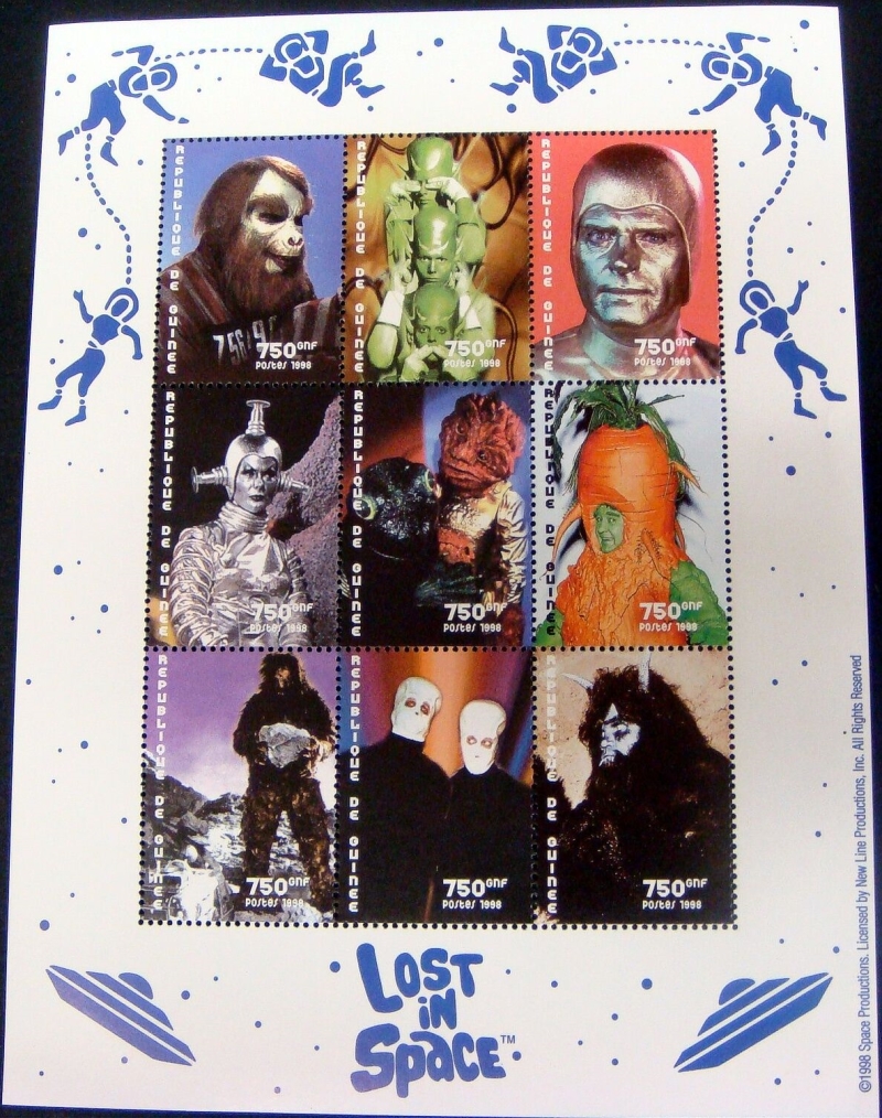 Guinea Republic 1998 Lost in Space Stamp Souvenir Sheet of 9 Michel Catalog No. 1865-1873