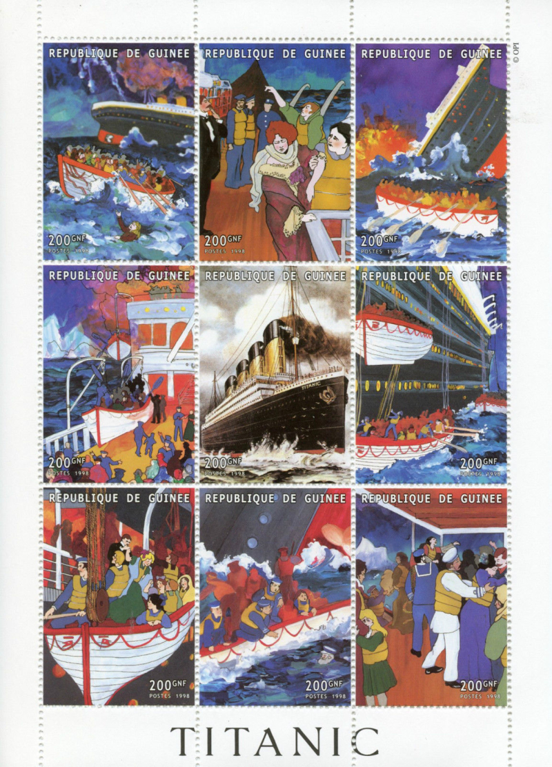 Guinea Republic 1998 Titanic Stamp Souvenir Sheet of 9 (different) Michel Catalog No. 1901-1909? Yvert Catalog No. 1412-1420?