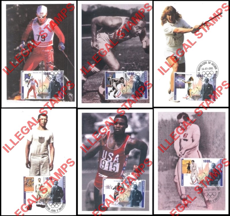 Guinea Republic 2001 Olympic Games and Pierre Coubertin Illegal Stamp Pairs on Maxi-Cards (Part 4)