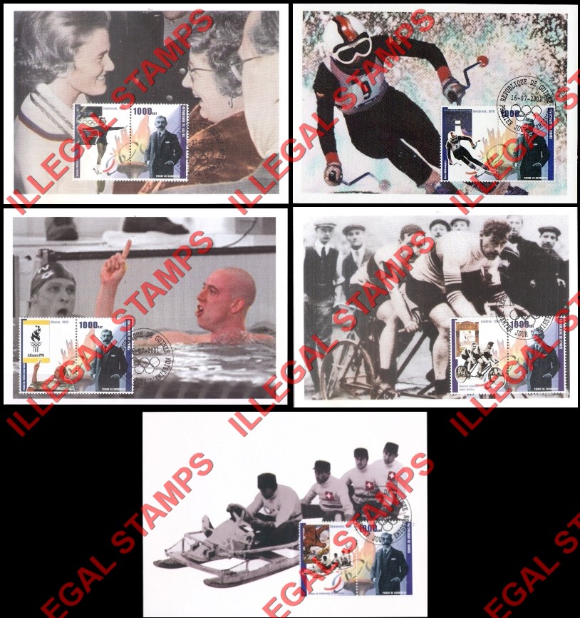 Guinea Republic 2001 Olympic Games and Pierre Coubertin Illegal Stamp Pairs on Maxi-Cards (Part 5)