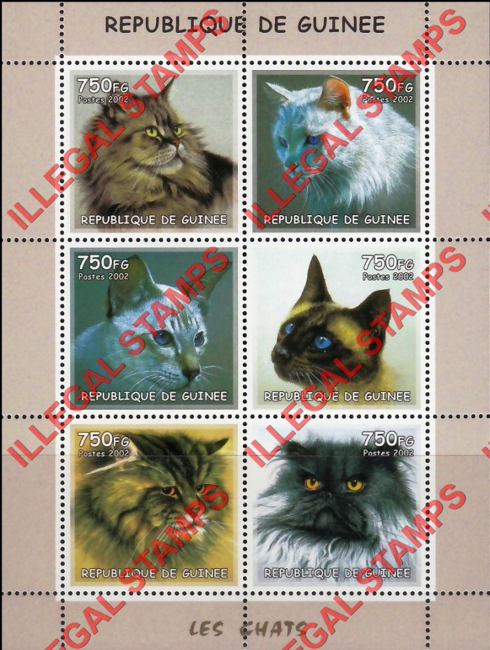 Guinea Republic 2002 Cats Illegal Stamp Souvenir Sheet of 6