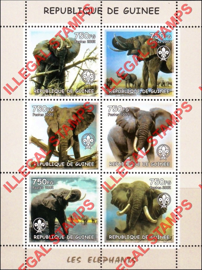 Guinea Republic 2002 Elephants Illegal Stamp Souvenir Sheet of 6