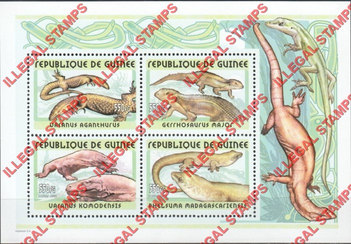 Guinea Republic 2002 Lizards Reptiles Illegal Stamp Souvenir Sheet of 4