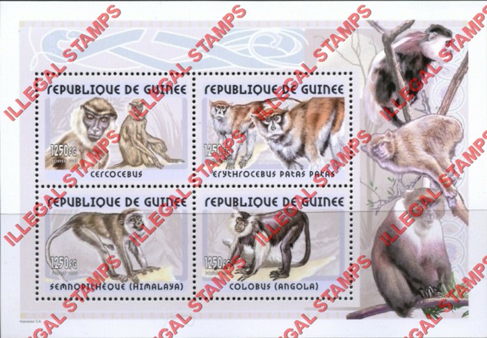 Guinea Republic 2002 Monkeys Illegal Stamp Souvenir Sheet of 4