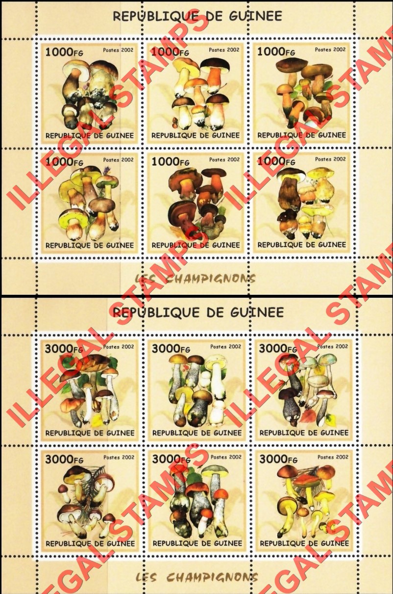Guinea Republic 2002 Mushrooms Illegal Stamp Souvenir Sheets of 6