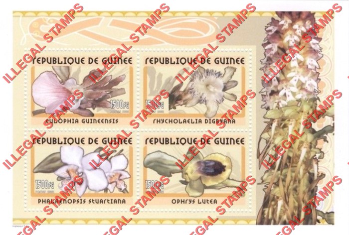 Guinea Republic 2002 Orchids Illegal Stamp Souvenir Sheet of 4