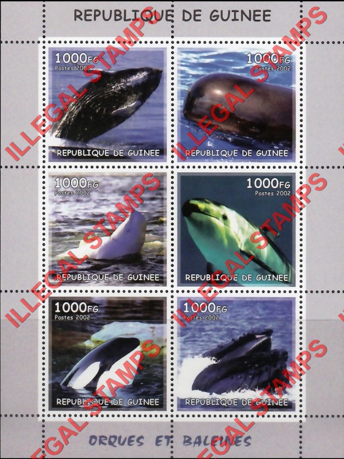 Guinea Republic 2002 Whales Illegal Stamp Souvenir Sheet of 6