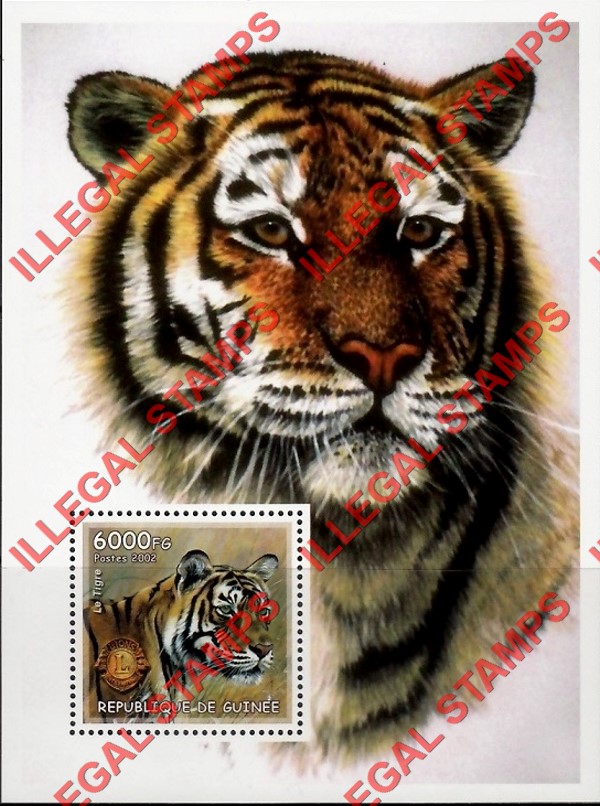 Guinea Republic 2002 Wild Cats Leopards Tigers Illegal Stamp Souvenir Sheet of 1