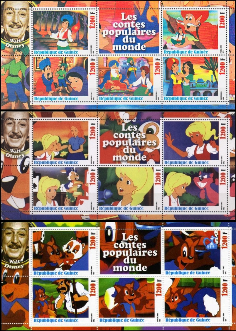 Guinea Republic 2003 Disney Fairy Tale Cartoons Illegal Stamp Souvenir Sheets of 5 (Part 1)