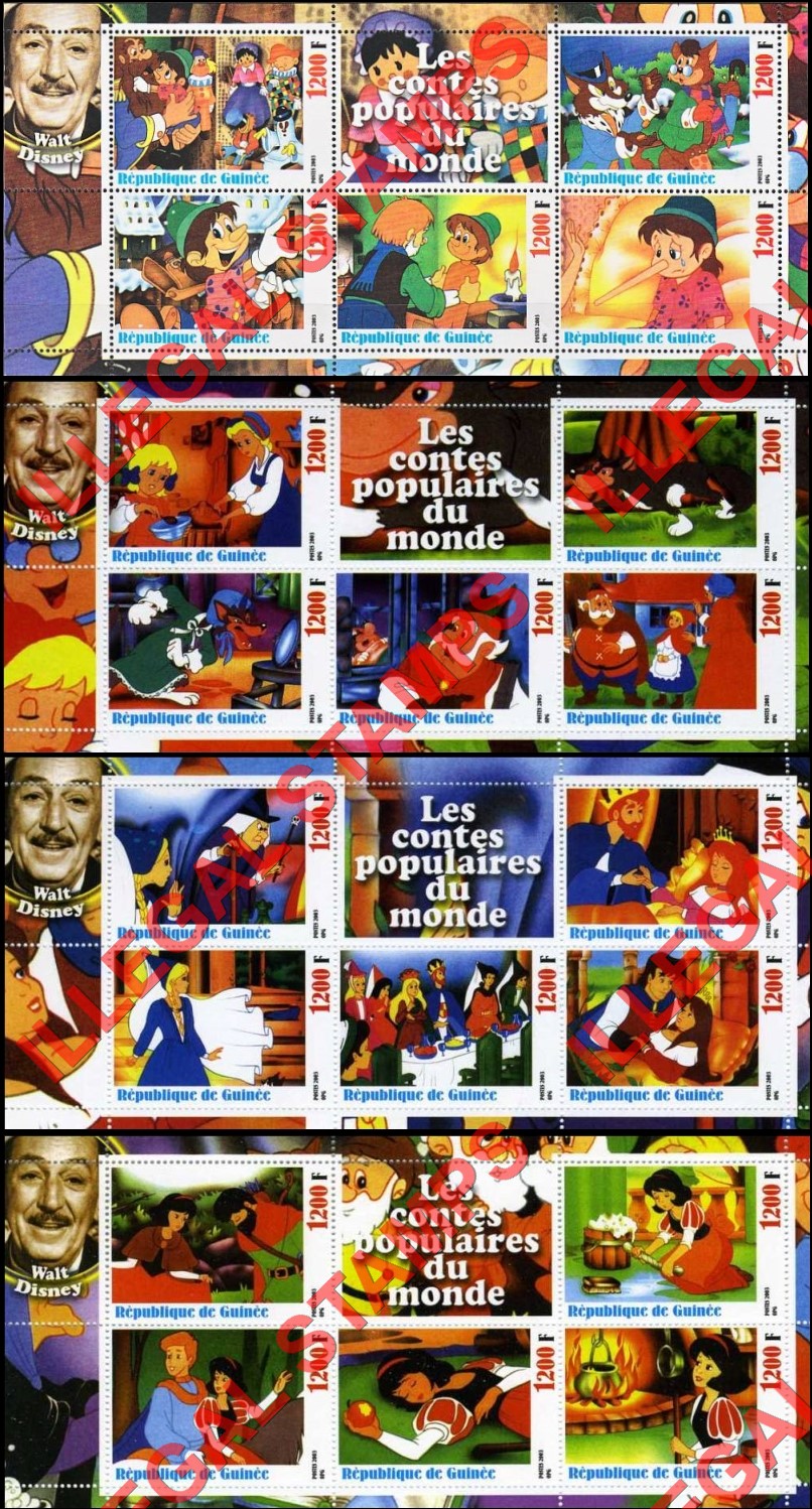 Guinea Republic 2003 Disney Fairy Tale Cartoons Illegal Stamp Souvenir Sheets of 5 (Part 3)